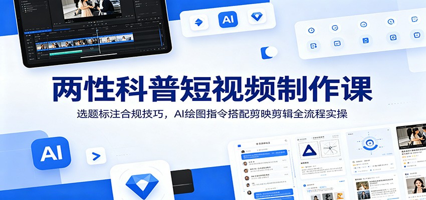 两性科普短视频制作课：选题标注合规技巧，AI绘图指令搭配剪映剪辑全流程实操-靠谱项目库