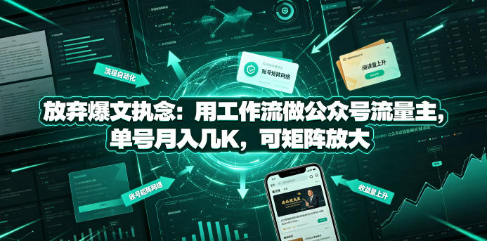 放弃爆文执念:用工作流做公众号流量主,单号月入几K,可矩阵放大-靠谱项目库