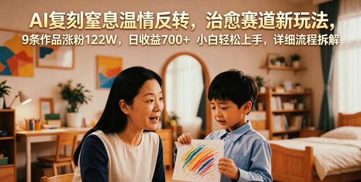 AI复刻窒息温情反转,治愈赛道新玩法,9条作品涨粉122W,日收益700+ 小白轻松上手,详细流程拆解-靠谱项目库