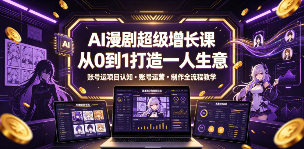 AI漫剧超级增长课,从0到1打造一人生意,项目认知・账号运营・制作全流程教学-靠谱项目库