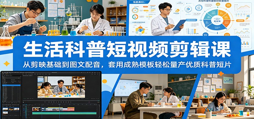 生活科普短视频剪辑课：从剪映基础到图文配音，套用成熟模板轻松量产优质科普短片-靠谱项目库
