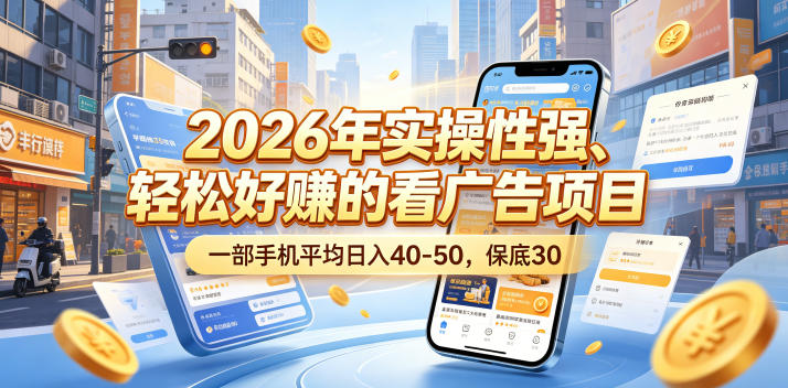 2026年实操性强、轻松好賺的看广告项目，一部手机平均日入40-50，保底30米【揭秘】-靠谱项目库