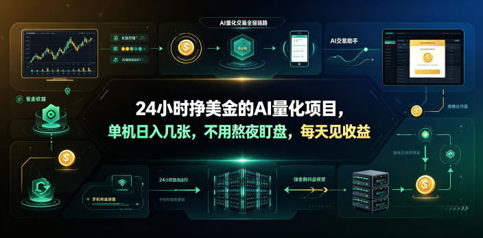 24小时挣美金的AI量化项目，单机日入几十美刀，不用熬夜盯盘，每天见收益【揭秘】-靠谱项目库
