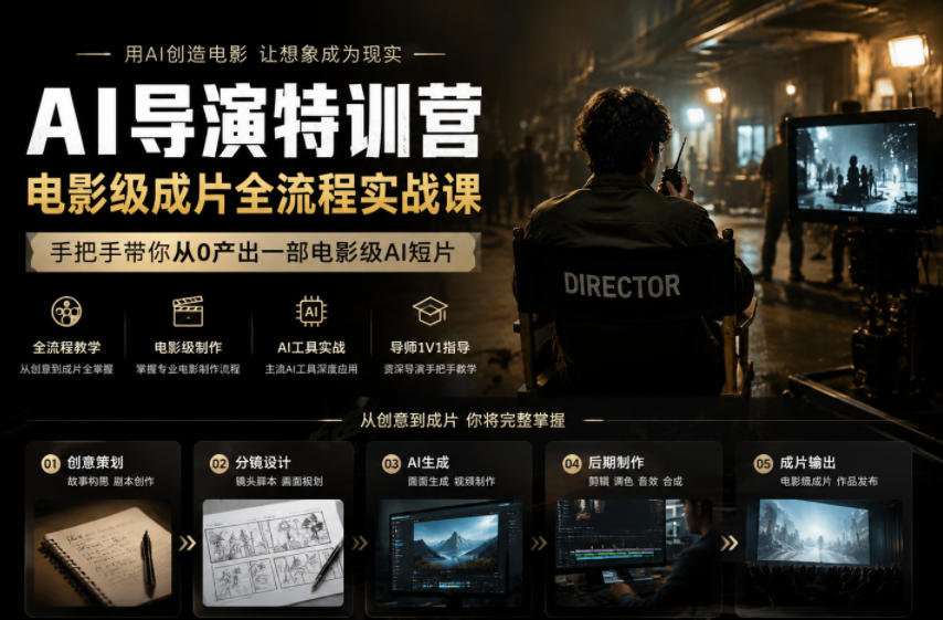 AI导演特训营，电影级成片全流程实战课，手把手带你从0产出一部电影级AI短片-靠谱项目库