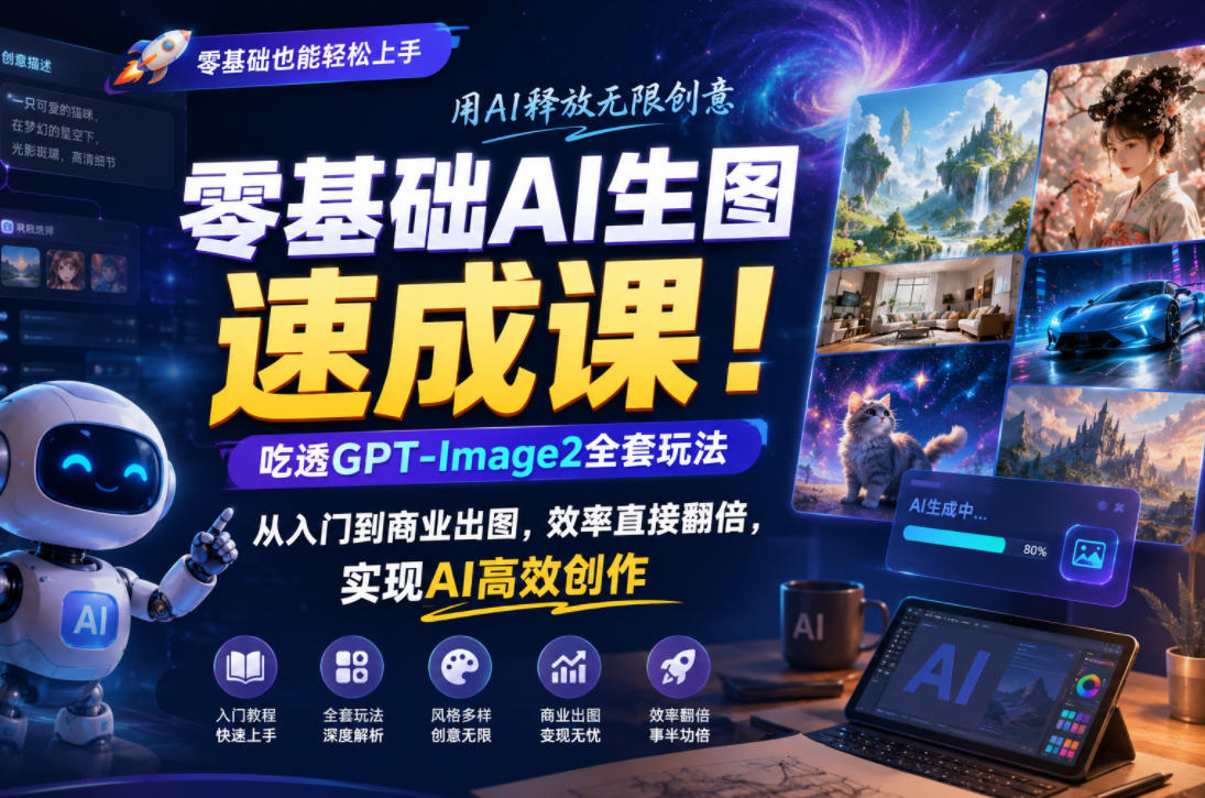 零基础AI生图速成课！吃透GPT-Image2全套玩法，从入门到商业出图，效率直接翻倍，实现AI高效创作-靠谱项目库