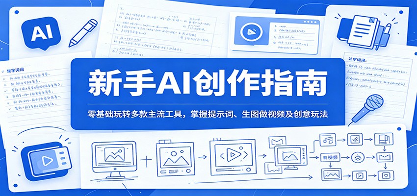 新手AI创作指南：零基础玩转多款主流工具，掌握提示词、生图做视频及创意玩法-靠谱项目库