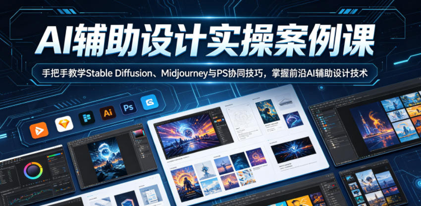 AI辅助设计实操案例课,手把手教学Stable Diffusion、Midjourney与PS协同技巧,掌握前沿AI辅助设计技术-靠谱项目库