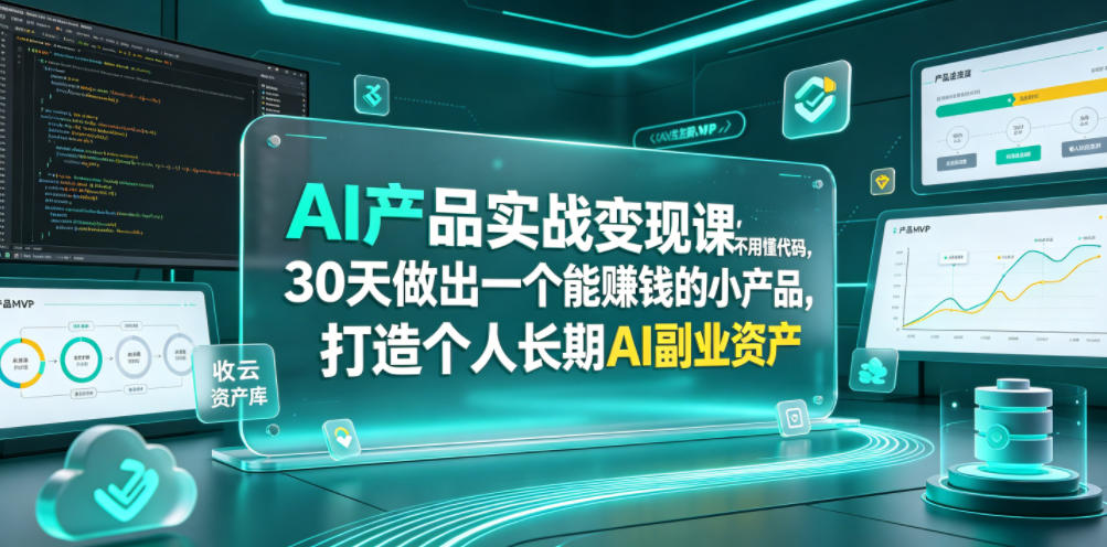 AI产品实战变现课,不用懂代码,30天做出一个能賺钱的小产品,打造个人长期AI副业资产(更新)-靠谱项目库