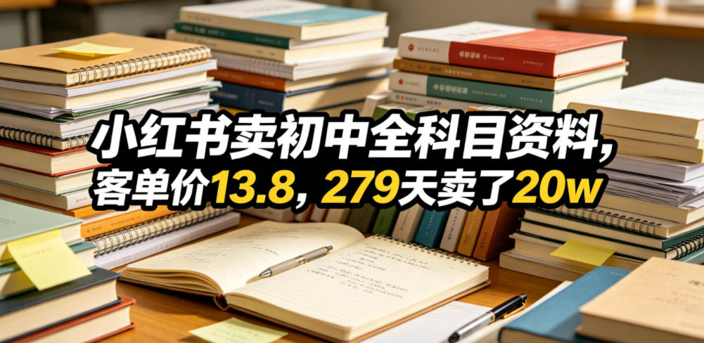 小红书卖初中全科目资料，客单价13.8，279天卖了20w-靠谱项目库
