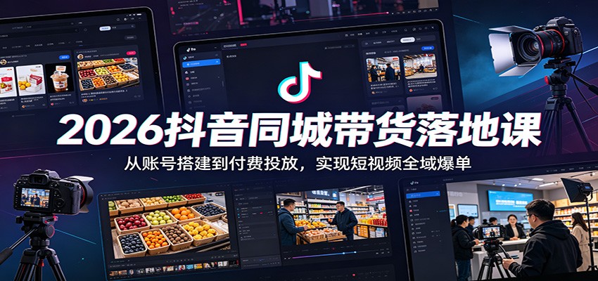 2026抖音同城带货落地课：从账号搭建到付费投放，实现短视频全域爆单-靠谱项目库