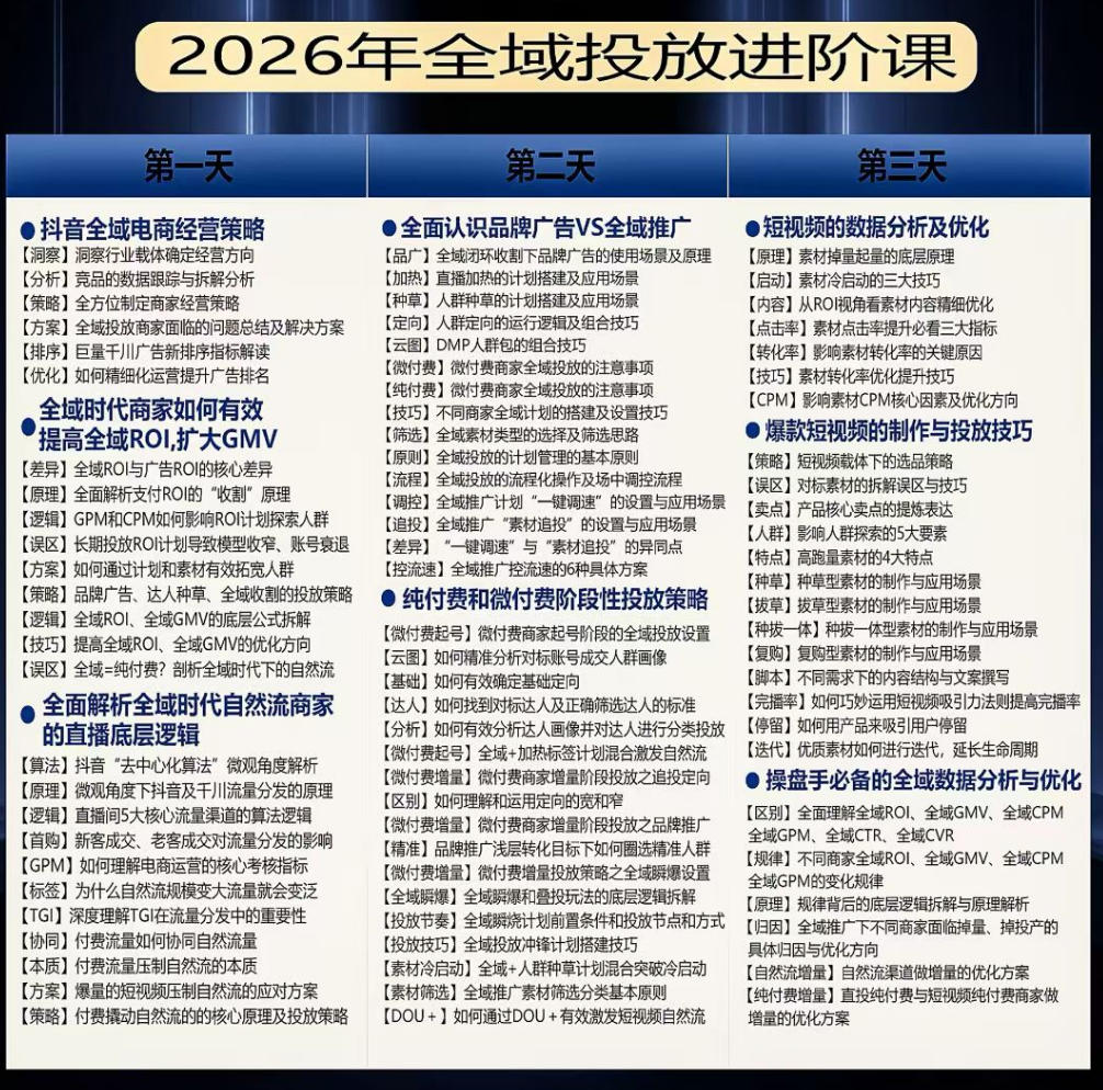 图片[2]-千川扫地僧2026抖音全域投放进阶课，少走弯路·快速起量·掌控增长，6月12-14号杭州线下课-靠谱项目库