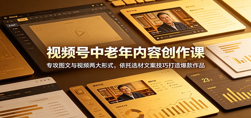 视频号中老年内容创作课:专攻图文与视频两大形式,依托选材文案技巧打造爆款作品-靠谱项目库