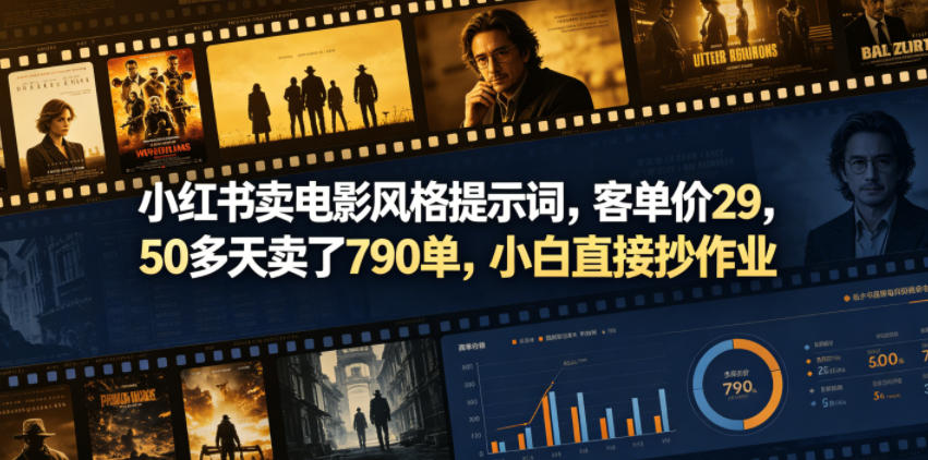 小红书卖电影风格提示词,客单价29,50多天卖了790单,小白直接抄作业!-靠谱项目库