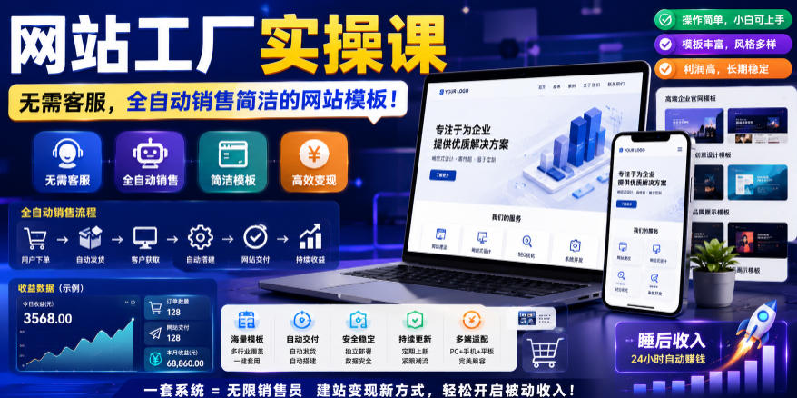 网站工厂实操课，无需客服，网站模板自动赚钱！【原创双语字幕】-靠谱项目库