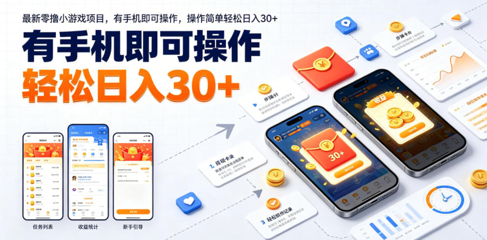 最新零撸小游戏项目,有手机即可操作,操作简单轻松日入30+-靠谱项目库