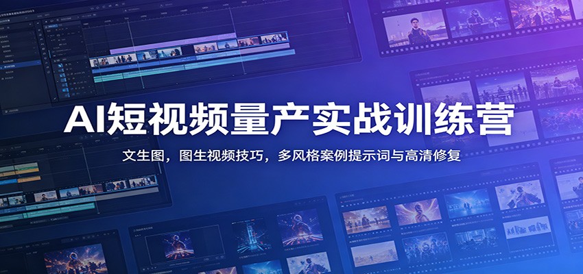 AI短视频量产实战训练营:文生图,图生视频技巧,多风格案例提示词与高清修复-靠谱项目库