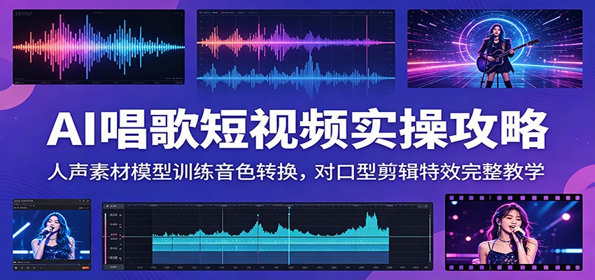 AI唱歌短视频实操攻略:人声素材模型训练音色转换,对口型剪辑特效完整教学-靠谱项目库