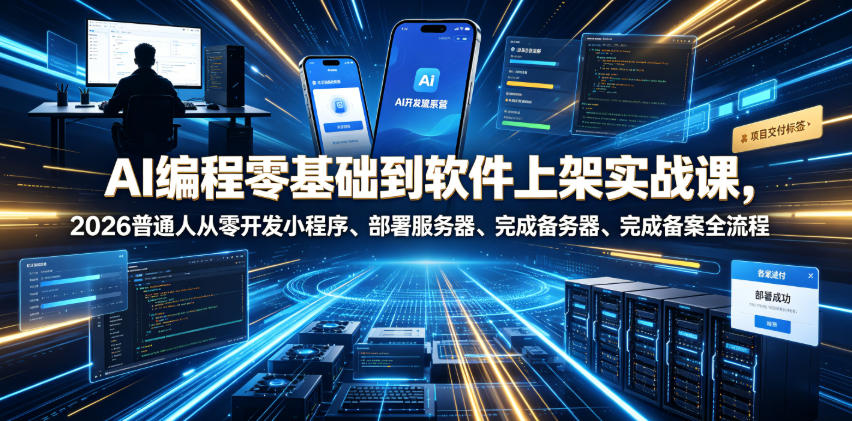 AI编程零基础到软件上架实战课，2026普通人从零开发小程序、部署服务器、完成备案全流程项目落地教程-靠谱项目库
