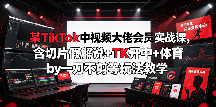 某TikTok中视频大佬会员实战课,含切片假解说+TK开中+体育by一刀不剪等玩法教学-靠谱项目库