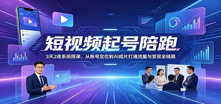 短视频起号陪跑：3天2夜系统授课，从账号定位到AI成片打通流量与变现全链路-靠谱项目库