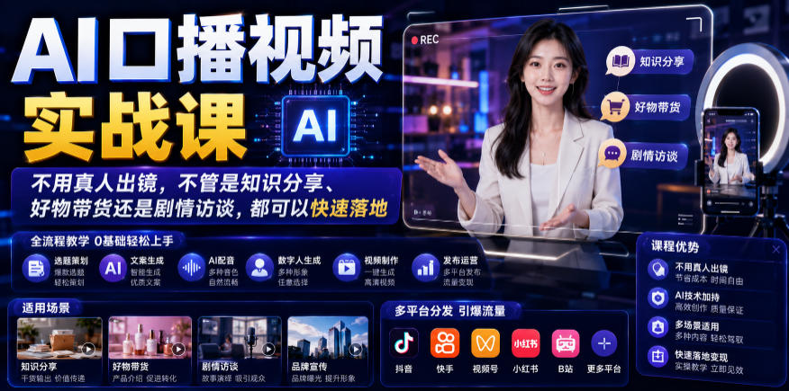 AI口播视频实战课，不用真人出镜，不管是知识分享、好物带货还是剧情访谈，都可以快速落地-靠谱项目库
