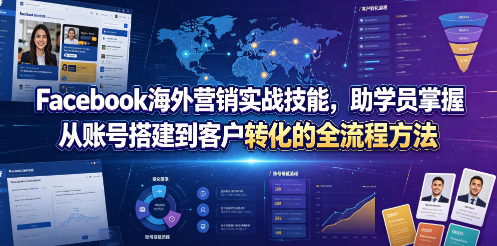 Facebook海外营销实战技能，助学员掌握从账号搭建到客户转化的全流程方法-靠谱项目库
