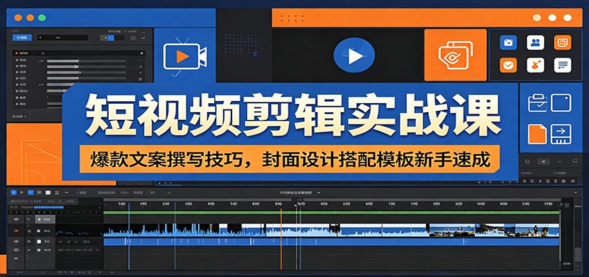 短视频剪辑实战课:爆款文案撰写技巧,封面设计搭配模板新手速成-靠谱项目库