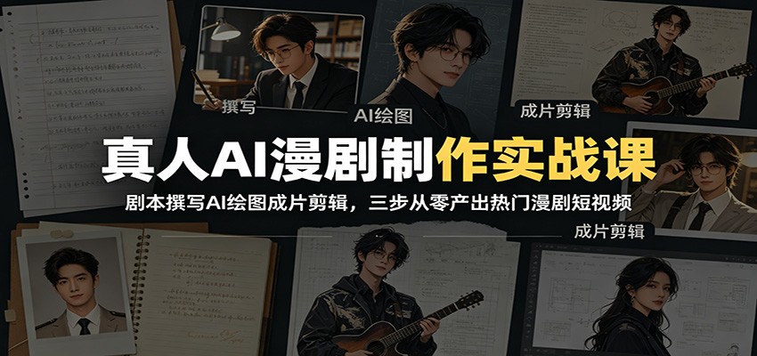 真人AI漫剧制作实战课：剧本撰写AI绘图成片剪辑，三步从零产出热门漫剧短视频-靠谱项目库