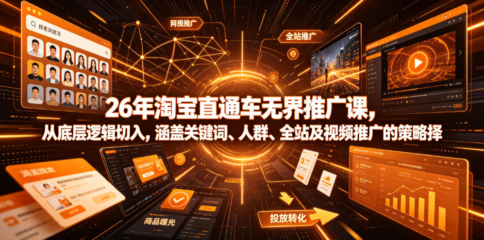 26年淘宝直通车无界推广课，从底层逻辑切入，涵盖关键词、人群、全站及视频推广的策略选择-靠谱项目库