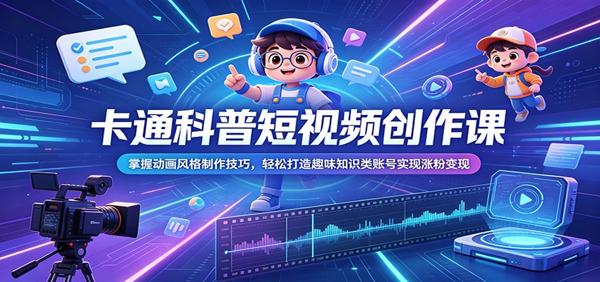 卡通科普短视频创作课:掌握动画风格制作技巧,轻松打造趣味知识类账号实现涨粉变现-靠谱项目库