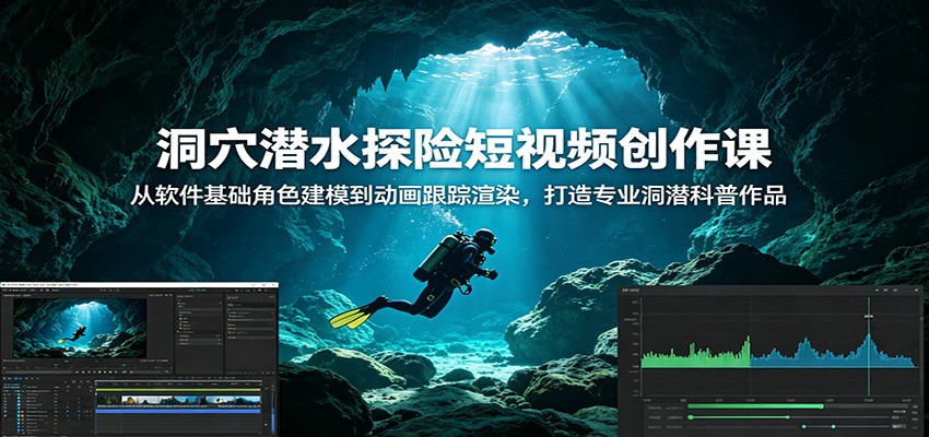 洞穴潜水探险短视频创作课:从软件基础角色建模到动画跟踪渲染,打造专业洞潜科普作品-靠谱项目库