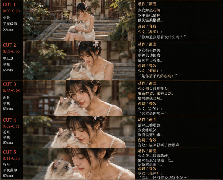 图片[2]-美女和猫故事提示词，人物一致性提示词+故事板-靠谱项目库