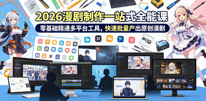 2026 AI漫剧制作一站式全能课，零基础精通多平台工具，快速批量产出原创漫剧-靠谱项目库