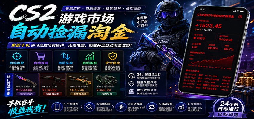 CSGO挂机捡漏项目通过利用游戏饰品交易机制，结合薄凉软件辅助捡漏，实现盈利-靠谱项目库