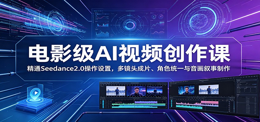 电影级AI视频创作课：精通Seedance2.0操作设置，多镜头成片、角色统一与音画叙事制作-靠谱项目库