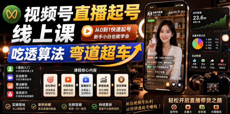 视频号直播起号线上课，吃透算法弯道超车（2026年6月）-靠谱项目库