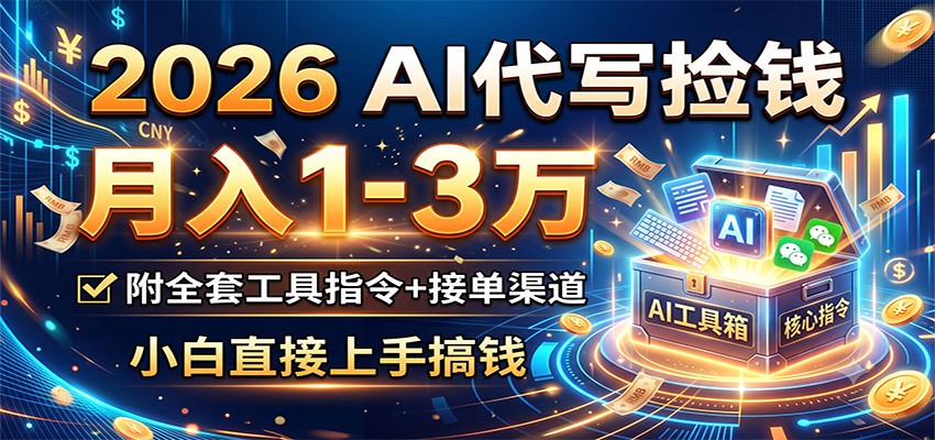 2026 AI代写捡钱,月入1-3万,附全套工具指令+接单渠道,小白直接上手搞钱-靠谱项目库