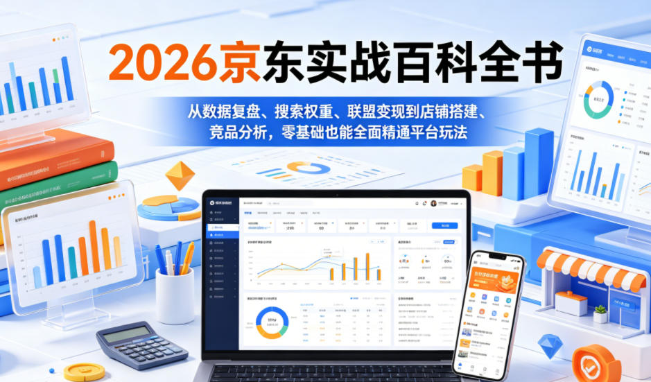 2026京东实战百科全书，从数据复盘、搜索权重、联盟变现到店铺搭建、竞品分析，零基础也能全面精通平台玩法-靠谱项目库