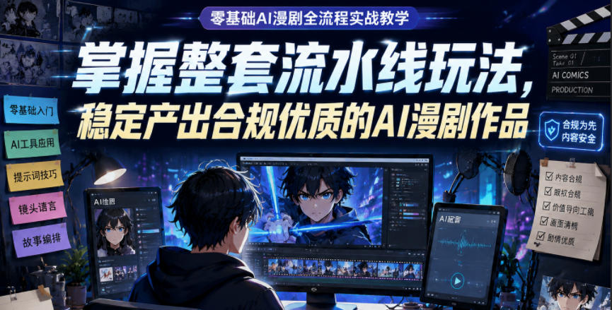 零基础AI漫剧全流程实战教学，掌握整套流水线玩法，稳定产出合规优质的AI漫剧作品-靠谱项目库