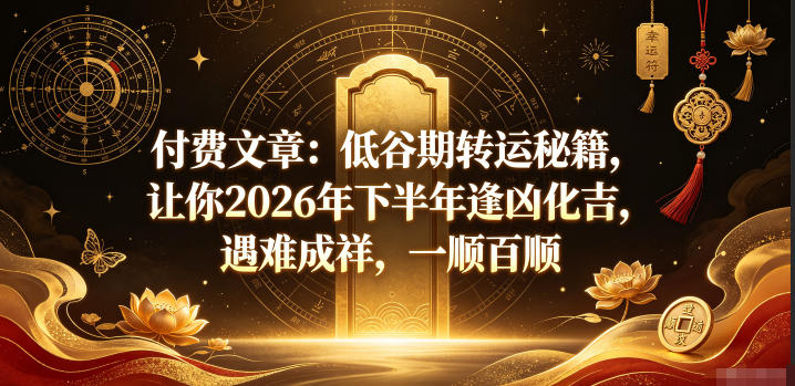 付费文章：低谷期转运秘籍，让你2026年下半年逢凶化吉，遇难成祥，一顺百顺-靠谱项目库