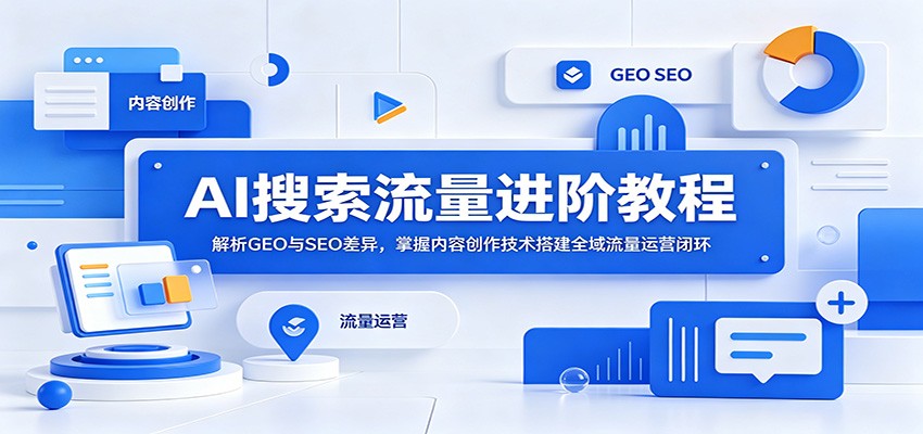 AI搜索流量进阶教程：解析GEO与SEO差异，掌握内容创作技术搭建全域流量运营闭环-靠谱项目库