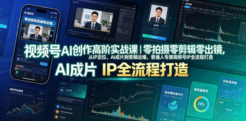 视频号AI创作高阶实战课｜零拍摄零剪辑零出镜，从IP定位、AI成片到剪辑运维，普通人专属视频号IP全流程打造-靠谱项目库