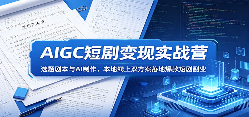 AIGC短剧变现实战营：选题剧本与AI制作，本地线上双方案落地爆款短剧副业-靠谱项目库