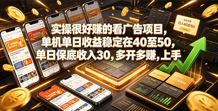 实操很好賺的看广告项目,单机单日收益稳定在40至50,单日保底收入30,多开多賺,上手就能变现【揭秘】-靠谱项目库