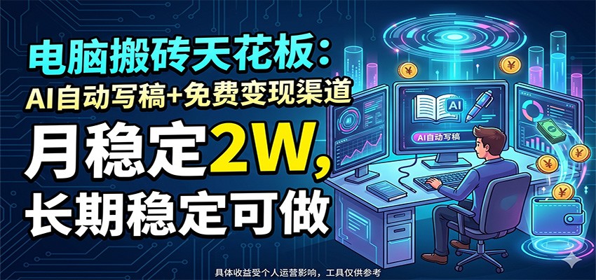 电脑搬砖天花板：AI自动写稿+免费变现渠道，月稳定2W，长期稳定可做-靠谱项目库