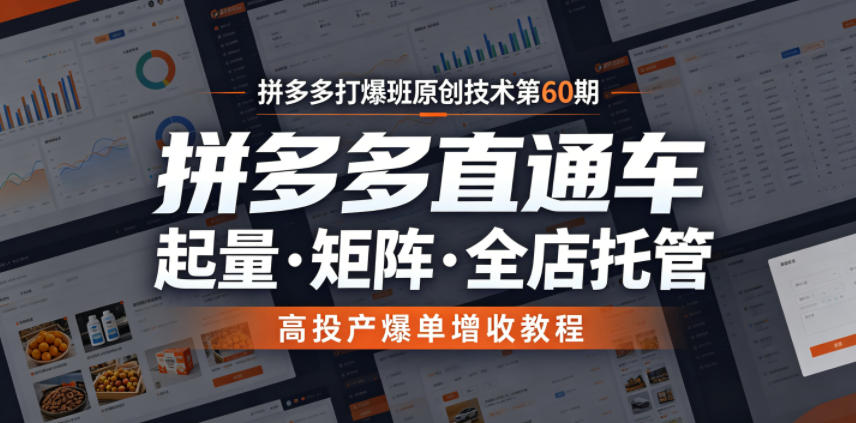 拼多多打爆班原创技术第60期，拼多多直通车，起量・矩阵・全店托管，高投产爆单增收教程-靠谱项目库
