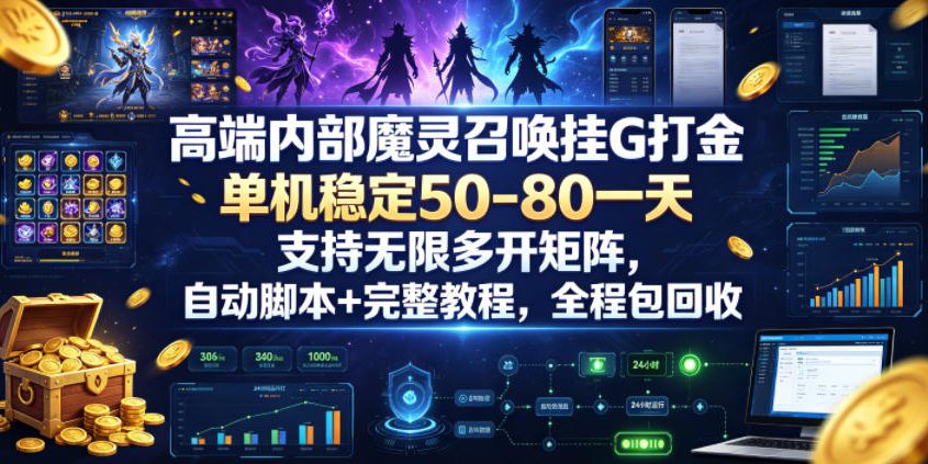 高端内部魔灵召唤挂G打金，单机稳定50-80一天，支持无限多开矩阵，自动脚本+完整教程，全程包回收【揭秘】-靠谱项目库