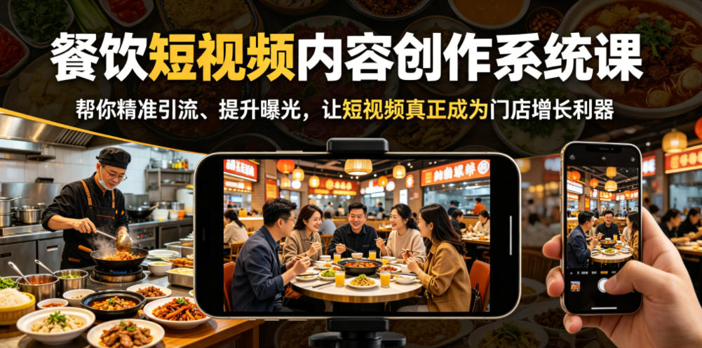 餐饮短视频内容创作系统课，帮你精准引流、提升曝光，让短视频真正成为门店增长利器-靠谱项目库