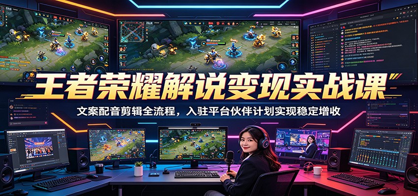 王者荣耀解说变现实战课：文案配音剪辑全流程，入驻平台伙伴计划实现稳定增收-靠谱项目库