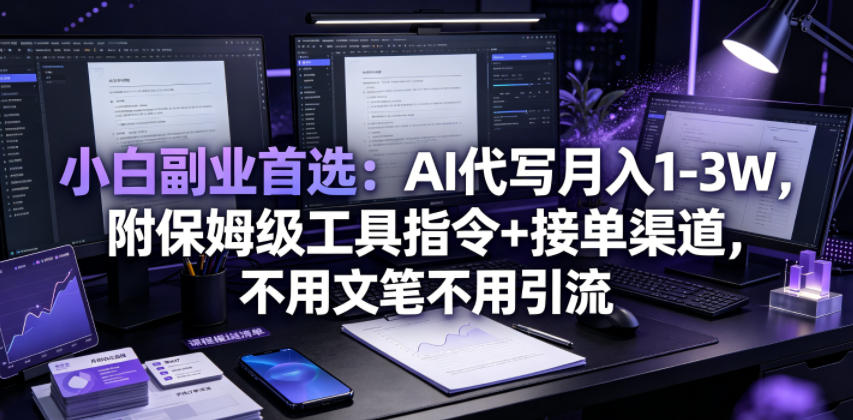 小白副业首选:AI代写月入1-3W,附保姆级工具指令+接单渠道,不用文笔不用引流【揭秘】-靠谱项目库